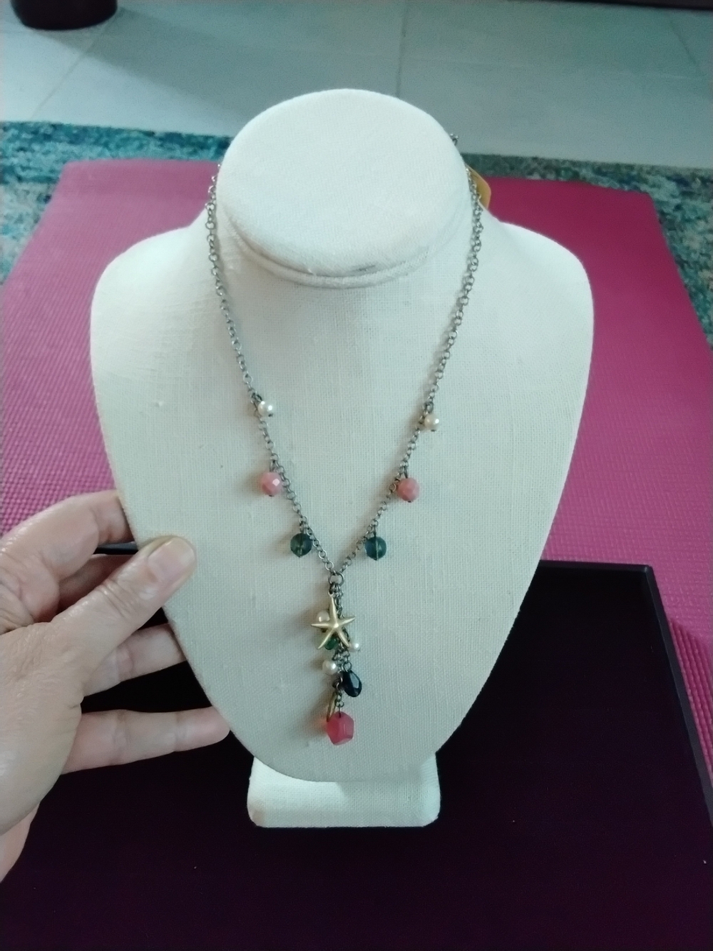 Sabika Lovers! Delicate Starfish Charm Necklace with Pink and Green Beads